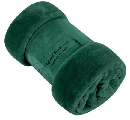 Lions Fleece Throw Blanket - 100% Polyester, Ultra Soft Faux Fur Extra Large Warm Cosy Plain Solid Large Blankets for Sofa Bed Settee Couch (Dark Green, 200x240cm)