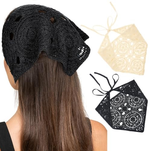 LLOUSSAK Stirnbänder, 2 Stück Halloween Dreieck Kopftuch Häkeln Floral Bandana Boho Dekorative Haarband Frauen Sommer Kopftuch für Frau Mädchen Haarschmuck