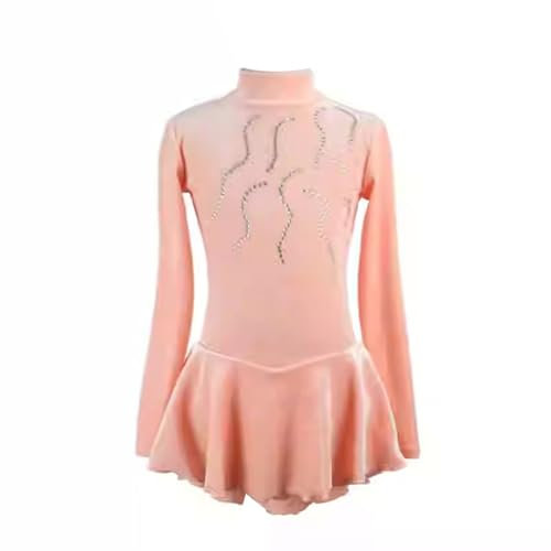 purpleq Damen Langarm Eiskunstlauf Kleid Kinder Mädchen Samt Langarm Strass Gymnastik Rollkragenpullover Langarm Kürkleid Mit Strass Rollkunstlauf Wettbewerb Tanzanzug,Rosa,L
