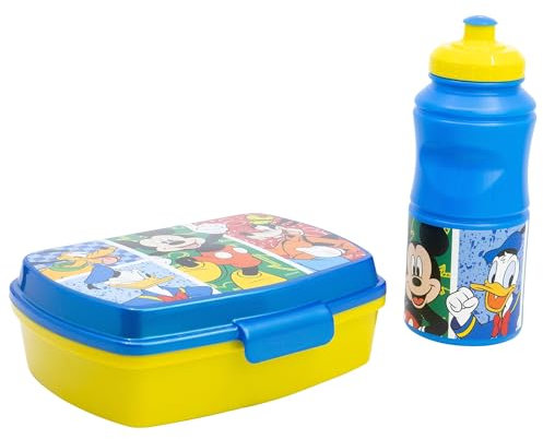 SET TORNA A COLE (SANDWICHERA RETTANGOLARE E BOTTIGLIA SPORT EASY HOLD 380 ML) IN SCATOLA REGALO MICKEY HAS FUN