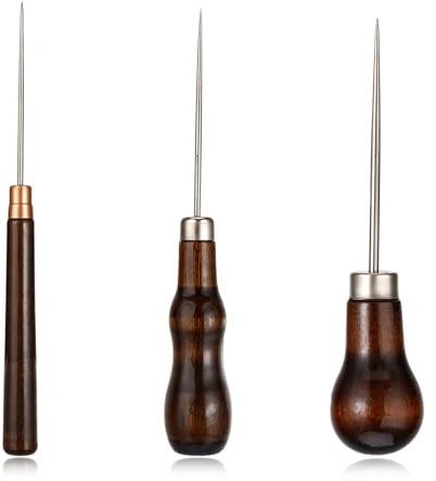 3 pezzi in pelle punteruolo strumento in pelle per cucire legno pelle pelle punteruolo strumento strumento strumento per formicolare strumento manuale utilizzato per girare sacchetti punzonatura fori