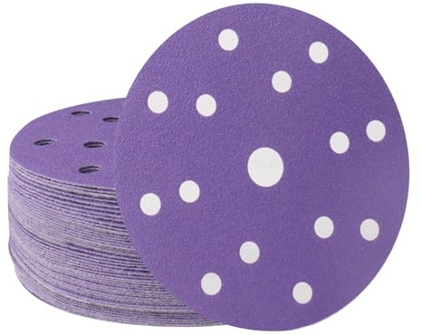 50 Stück 15 Loch Schleifpapier 150 mm Klettverschluss 40 Körnung Schleifscheiben Keramik Schleifpapier Exzenterschleifpapier für Automobil und Holzbearbeitung