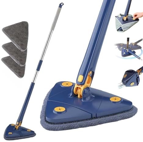 Teleskop Dreiecksmopp, 360° Drehbarer Verstellbarer Reinigungsmopp, Bad Und Fliesenwischer Für Hartholz, Fenster, Boden, Wand, Fliesen, Dreieck (Mop + 3 Tücher insgesamt )
