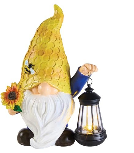 Coopers of Stortford - Solar Garden Lantern with Honeycomb Gnome Design - Weatherproof Polyresin Outdoor Lighting