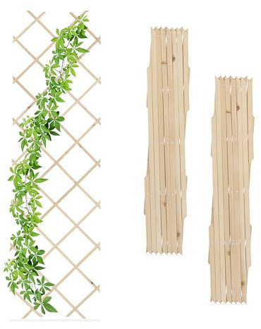 Relaxdays Tuteur à tomates, en lot Pratique de 3, Extensible, Bois de Sapin, pour Le Mur, 180 x 60 cm, Nature