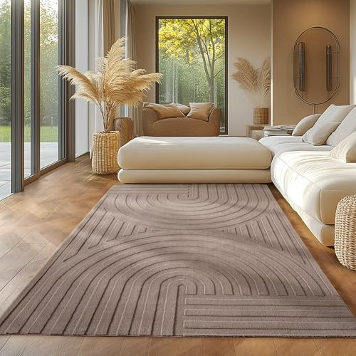 SIMPEX Skandinavischer Boho Teppich Einfarbig Beige 160x230 cm, Deko Teppich, 3D-Effekt, für Wohnzimmer und Schlafzimmer, Waschbar