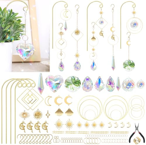 UXORSN Acchiappasole Cristallo Kit di Acchiappasole Fai da te per Adulti Sun Catcher da Appendere Suncatcher Pendenti Acchiappa-sole per Donne Regali di Compleanno di San Valentino Piante da Giardino