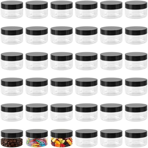 JIAYUET 36 Pack 100ml Clear Plastic Jars with Lids, Wide Mouth Storage Containers for DIY Crafts, Beads, Spice,Nuts