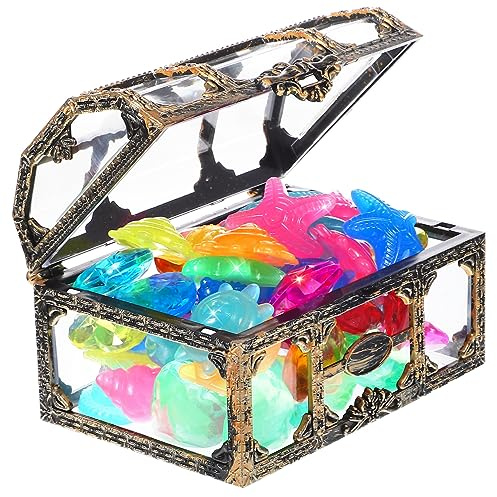 Gogogmee Coffre avec Joyaux Colorés Lumineux et Plastique Accessoires de Fête pour Piscine et Activités Aquatiques Couleur Aléatoire Couleur Aléatoire