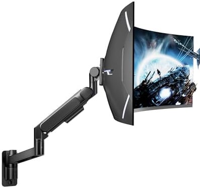 ARES WING Ultrawide Monitor Wall Mount for 24-57 Inch Screens, Fully Adjustable Gas Spring Arm, Heavy Duty Monitor Arm Support up to 27 kg, Tilt Swivel Rotate, VESA 75/100, Black