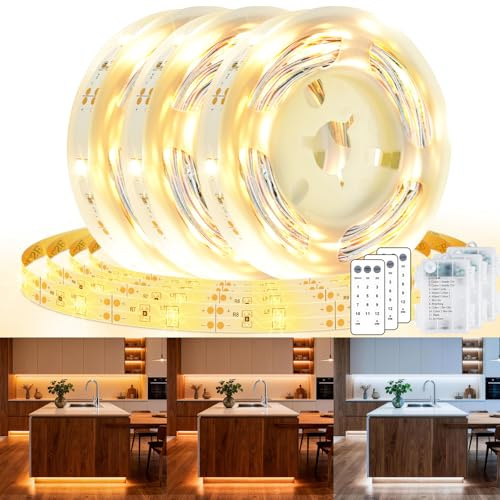 LED Streifen mit Batterie 3M, 3 Stück LED Strip Lights mit Fernbedienung Timer, LEDs Streifen Batterie, LED Stripes Warmweiß und Kaltweiß Dimmbar, 12 Modi LED Band für Schränke Regale Treppen Küche