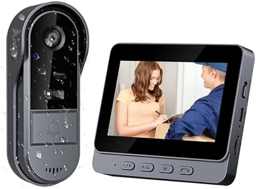 Kabellose Video Türklingel mit Kamera und 4,3 Zoll Monitor, 1080P HD Funkklingel Set ohne WLAN & App, 170° Weitwinkel, Nachtsicht, 2-Wege Audio, IP65 Wasserdicht, Video Türsprechanlage, Kein ABO