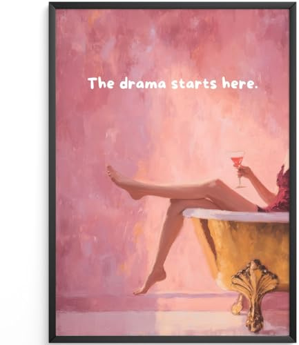 MJ-GRAPHICS® Kunstdruck Frau Badewanne Poster Stilvolle Wandbild Rosa Wanddeko Wohnzimmer elegante Bilder entspannend feminine Kunst Deko Vintage Dekoration A4 mit schwarzem Rahmen