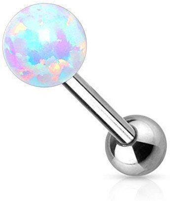 Tapsi´s Coolbodyart Zungenpiercing Chirurgenstahl unisex [Synthetischer Opal] 16 mm | Zungenpiercing Kugeln | Piercing Zunge | Zungenpiercing Kunststoff | Tongue Piercing | CBABSI05_1-OP17
