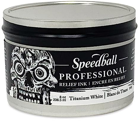 Speedball 8oz Professional Relief Ink Titanium White, For Block, Relief Printing, Linocut, Wood Cutting, Oil-Based