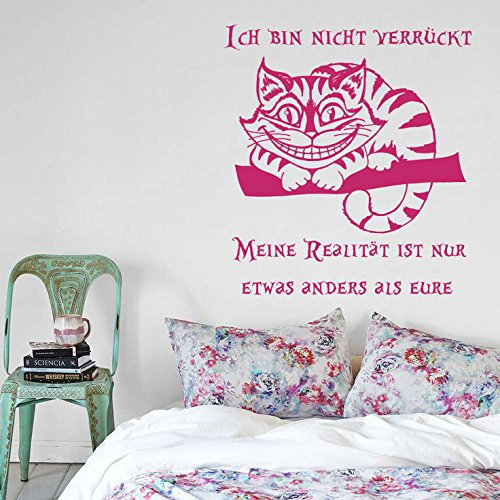 Vinyl Wandtattoo Zitat Alice im Wunderland Buch Ich bin nicht verrückt Meine Realität ist anders Cheshire Cat Edamer Katze Grinsekatze Wandaufkleber Wandsticker Schlafzimmer Wohnzimmer MS192