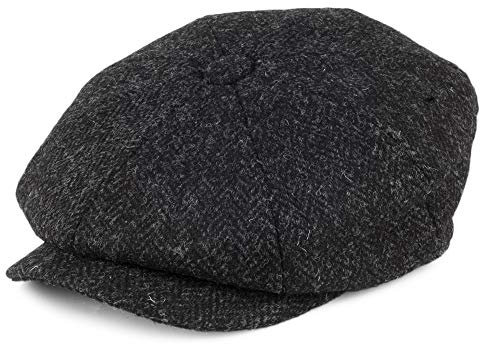 Jaxon & James Taransay Harris Tweed Ballonmütze - Schwarz-Anthrazit - M