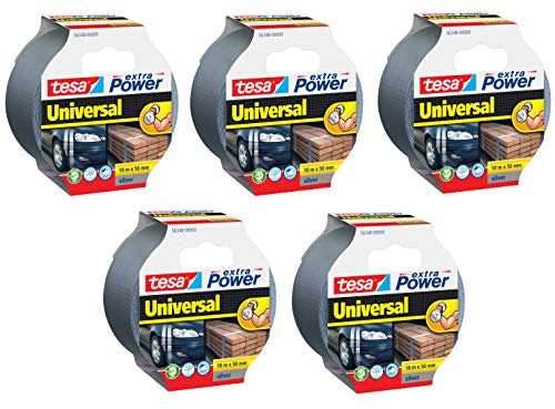 TESA Extra Power Universal Gewebeband (Wetterfestes Reparaturband, 10 m x 50 mm), schwarz, 932575 (5X Silber)