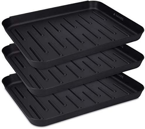 Navaris Bandejas para Zapatos - Set de 3X Bandeja para secar Calzado - Bases escurridoras de Goteo con Borde Elevado - 35 x 27 x 2.5 CM - Negro