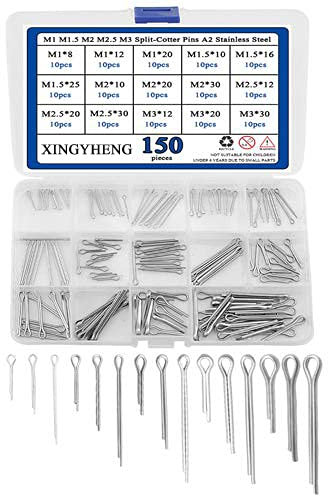 BGTXINGI 150PCS 15 Kinds 304 Stainless Steel GB91 M1 M1.5 M2 M2.5 M3 Split Cotter Clip Pins Assortment kit U Shape Fastener Fitting Pin Hairpin for Automotive Mechanics Engine Repair
