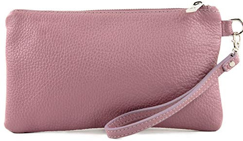modamoda de T193 Damen Leder Clutch Handgelenktasche Kosmetiktasche Klein handmade in Italy, Farbe:Altrosa