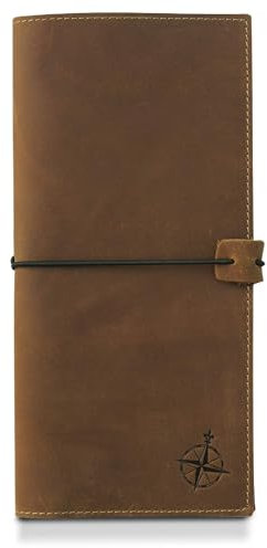 WANDERINGS Genuine Leather Passport Wallet - 11x23 cm - Large Leather Passport Holder for Travel - Folding Travel Wallet Case with RFID Blocking, Travel Organizer for Men and Women