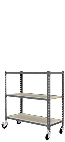 Simon Rack Metallregal mit Rollen 975x1000x300 mm - Maderclick | 3 Höhen, Holzablage, Biegepunkt 75 kg, Korrosionsschutzlackierung, Klicksystem-Montage, Grau