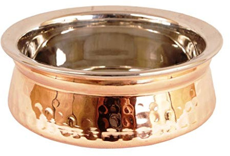 Lot de 2 bols de service indiens pour céréales, soupe, aliments cuits, plats de service en cuivre, acier HandI (15 cm)