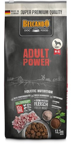 BELCANDO Adult Power [12,5 kg] Hundefutter | Trockenfutter für sehr aktive Hunde, Sporthunde & Zuchthündinnen | Alleinfuttermittel für ausgewachsene Hunde ab 1 Jahr