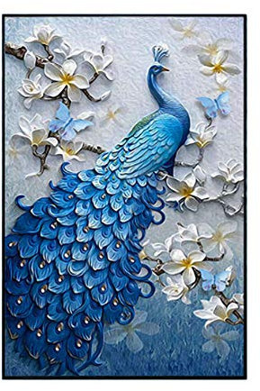 Diamond Painting Blauer Pfau Painting DIY 5D Strass Kleben Diamant Stickerei Malerei Kreuzstich Wohnkultur Handwerk DIY 5D Diamant Painting Set für Home Wall Décor Büro Dekoration (Blau, 50 x 70 cm)
