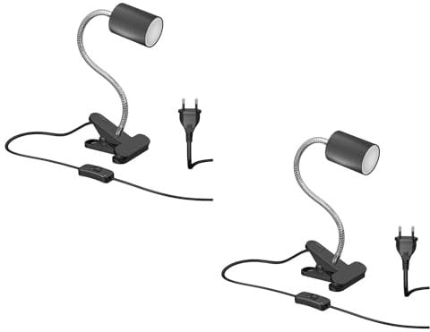 ledscom.de 2 Stück Klemmleuchte WAIKA mit Schwanenhals und Schalter schwarz matt, inkl. GU10 LED Lampe (warmweiß, 4,914W, 450lm, 100°)