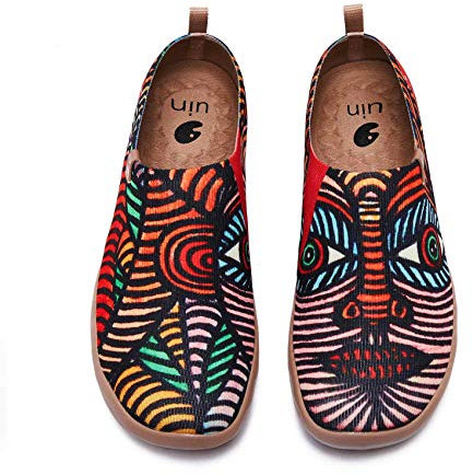 UIN Indian Girl Damen Painted Slip On Schuhe Lässiger Reiseschuhe Segelschuhe Leicht Loafer Schuhe Gestrickt Mehrfarbig(39)