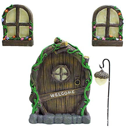 Yumira Miniatur Fee Haus Tür Fenster und Kronleuchter Mini leuchtenden Baum Garten Tür kreative leuchtende Baum Handwerk Set Bäume, Garten-Skulptur