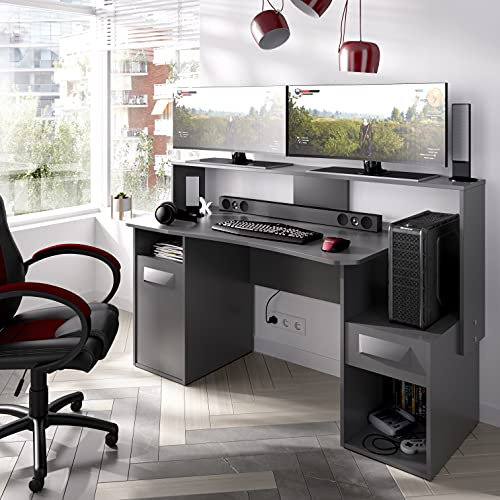 DEKIT GRUPO RIMOBEL FOSK - MESA ESCRITORIO GAMING 85-98x154x62-69 cm - GRAFITO