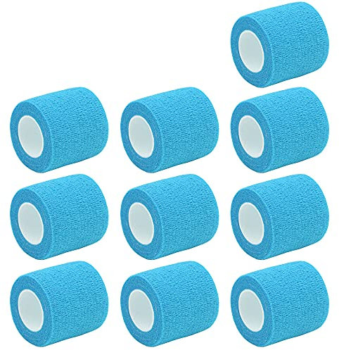 Mintice 10 Rolls Self Adhesive Cohesive Wrap Bandages Elastic First Aid Tape Adherent Light Blue for Wrist Ankle Sport 2 Inch X 5 Yards