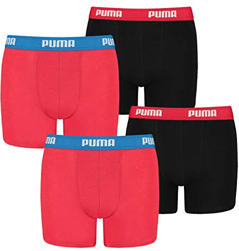 PUMA 4 er Pack Boxer Boxershorts Jungen Kinder Unterhose Unterwäsche, Farbe:786 - Red/Black, Bekleidung:176