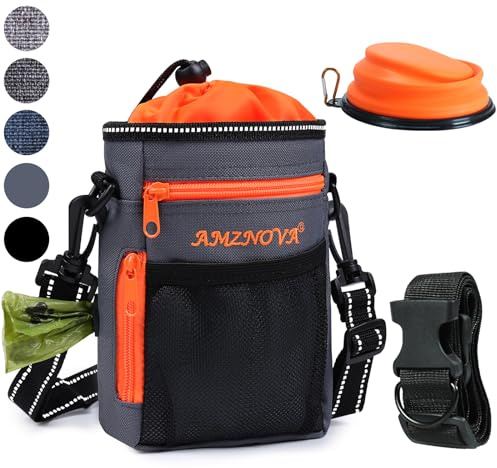 AMZNOVA Futterbeutel Hund Treatkit Leckerlitasche für Hund, Grau | Leckerli Tasche für Hundetraining, Gassitasche Leckerlibeutel Leckerli Beutel Snackbeutel Zum Umhängen