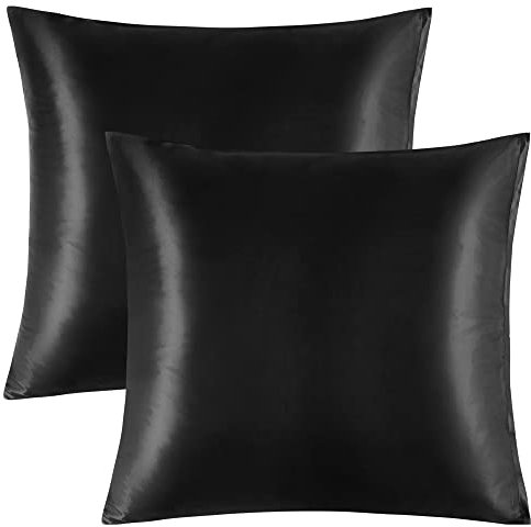 PiccoCasa Kissenbezug Satin Kopfkissenbezug 80x80cm 2er Set mit Reißverschluss für Haar und Haut Schwarz 80x80cm