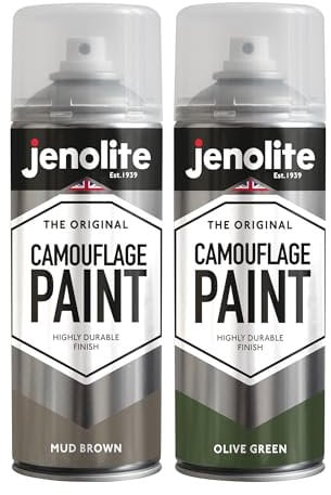 JENOLITE Peinture camouflage lot de 2 Vert Olive & Marron Boue 2 x 400ml - Idéal pour le modélisme, le paintball, l'airsoft, les véhicules militaires