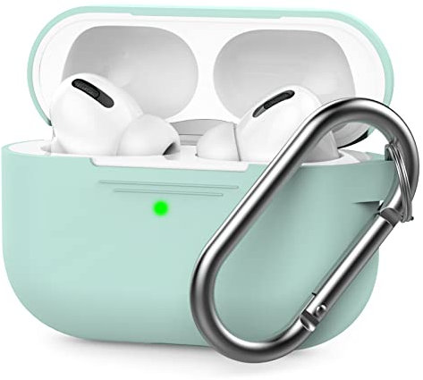 AHASTYLE Schutzhülle aus Silikon für Airpods Pro, Kratzfest, kompatibel mit Airpods Pro 2019 [LED Frontale sichtbar], stoßfest, für Apple AirPods Pro (mit Karabiner, Mint)