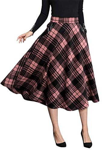 IDEALSANXUN Jupes longues plissées en laine à carreaux taille élastique pour femme, Taille 3XL