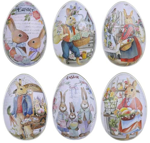 zalati Blechdose mit Osterhasen, 6 Stück, eiförmige Etui, für Süßigkeiten, Geschenkdosen, Metall, Schmuck, Münzen, Aufbewahrung
