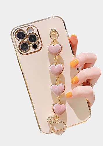 Atlant Vital Handyhülle hülle für iPhone Liebe Herz Stoff Armband Hand Halter Abdeckung für iPhone Luxus Überzogene Gold Galvani (iPhone 12 pro max, Pink)