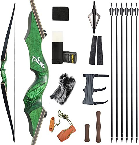 wolfman 60 Zoll Recurvebogen Set Erwachsene 20-60 Lbs BogenschießEn Langbogen Set Jagdbogen Pfeil Bogen Set Erwachsene Sportbogen Recurve Bogen Pfeil Set Rechtehand (20Lbs, Grün Bogenset)