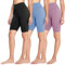 FOTOCITI 3er Pack Radlerhose Damen High Waist Kurze Sporthose Elastisch Shorts Sommer Leggings Hosen für Sport Yoga Gym(04#Schwarz+Hellblau+Helllila, L-XL)