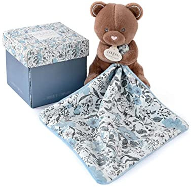 DOUDOU ET COMPAGNIE - Pantin Ours Marron 12 cm Avec Doudou Vice Versa - Collection Boh’aime - Dès la Naissance - Jolie Boîte Cadeau Fleur Incluse - Garantie Doudou Perdu - Idée Cadeau Bébé - DC4019