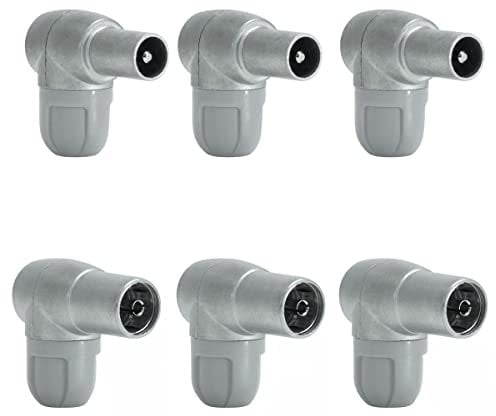 RASMACOR | Pack 3 Unidades Macho + 3 Unidades Hembra | Televes Conectores CEI Acodado Blindado para Cables Coaxiales de 6,9mm | Modelo 4130 + 4131