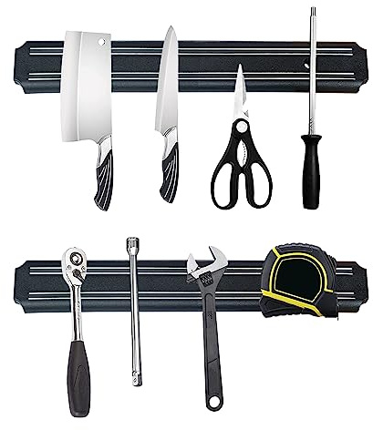 EDSRDUX 20,3 cm 2 Pack Schwarz Leistungsstarker magnetischer Messerhalter Küchenmesser Magnetstreifen Streifen Rostfrei Mehrzweck Magnetmesserhalter Verwendung für Küche Garage Werkstatt