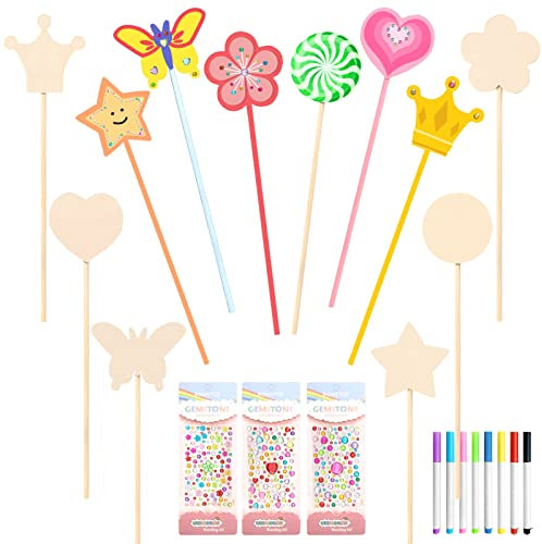 TOPJOWGA Baguettes Magiques en Bois, 23 Pieces Loisirs Creatifs Filles, Baguette Magique de Fée, Baguette de Princesse, Baguettes en Bois de Fée Princesse Activites Manuelles pour DIY Peinture