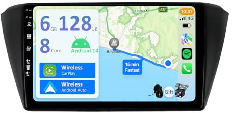 YUNTX [6GB+128GB] Autoradio 2 DIN Android 14 per VW Skoda Fabia (2015-2019)-[Incorporato Carplay/Android Auto/DSP/GPS]-IPS 2.5D 9 Touch Screen-Camera+MIC-DAB/Mirror Link/Bluetooth 5.0/WiFi/USB/4G
